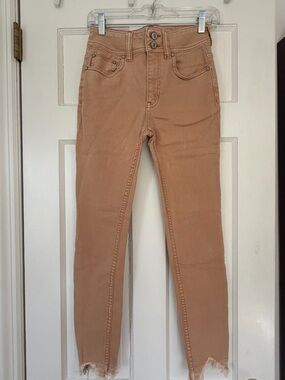 We the Free Dusty Peach High Rise Distressed Raw Hem Jeans